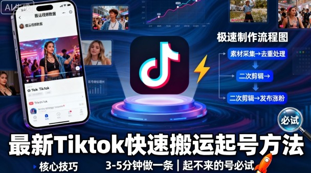 最新Tiktok快速搬运快速起号方法，3-5分钟做一条，起不来的号可以试试-我爱发帖