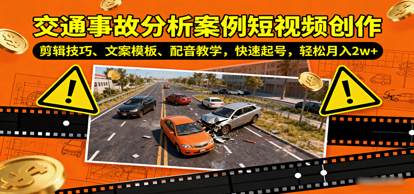 交通事故分析案例短视频创作，剪辑技巧、文案模板、配音教学，快速起号，轻松月入2w+-我爱发帖