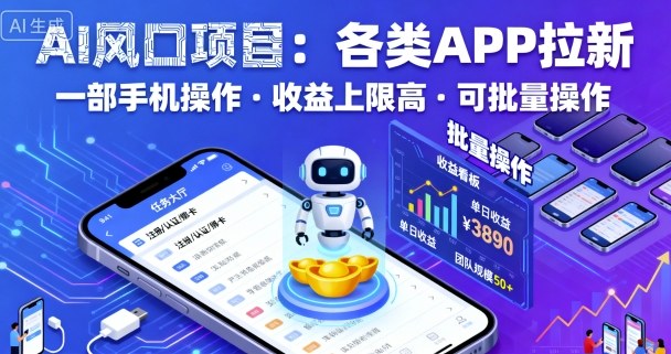 AI风口项目，各类APP拉新，一部手机就可以操作，收益上限高，可批量操作-我爱发帖