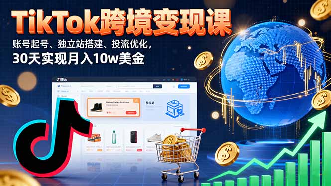 TikTok跨境变现课：账号起号、独立站搭建、投流优化，30天实现月入10w美金-我爱发帖