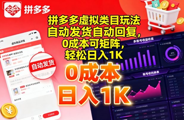 拼多多虚拟类目玩法，自动发货自动回复，0成本可矩阵，轻松日入1K【揭秘】-我爱发帖