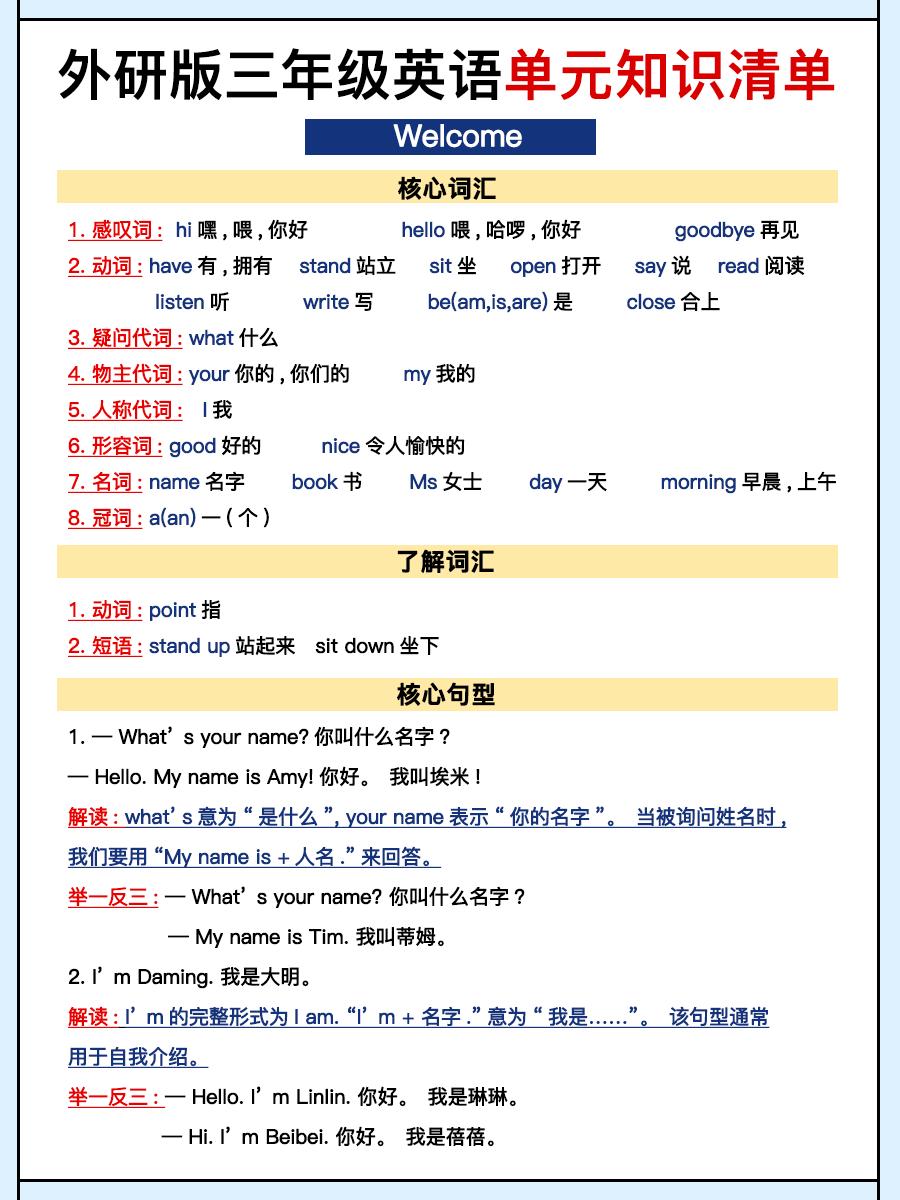 外研三上英语知识清单全-我爱发帖