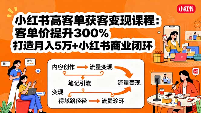 小红书高客单获客变现课程：客单价提升300%，打造月入10万+小红书商业闭环-我爱发帖