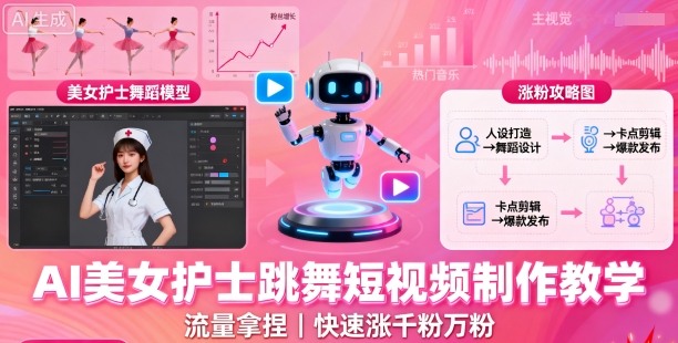 AI美女护士跳舞短视频制作教学，流量拿捏，快速涨千粉万粉【提示词+视频教程】-我爱发帖