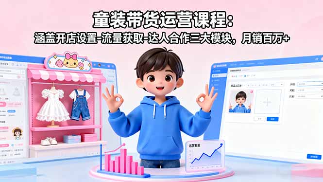 童装带货运营课程：涵盖开店设置-流量获取-达人合作三大模块，月销百万+-我爱发帖