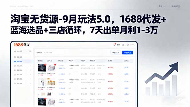 淘宝无货源-9月玩法5.0，1688代发+蓝海选品+三店循环，7天出单月利1-3万-我爱发帖