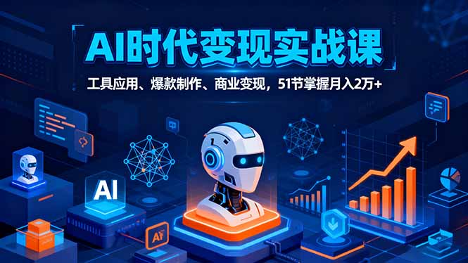 AI时代全场景实战课，工具应用、爆款制作、商业变现，51节掌握月入2万+-我爱发帖