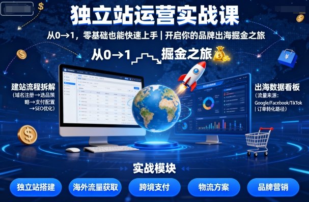 独立站运营实战课，​从0到1，零基础也能快速上手，开启你的品牌出海掘金之旅-我爱发帖