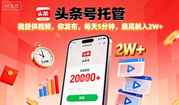 【头条号托管】我提供视频，你发布，每天5分钟，最高躺入2W+【揭秘】-我爱发帖