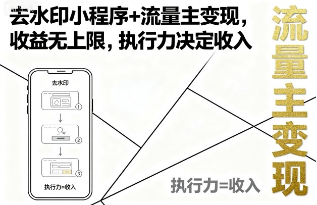 去水印小程序+流量主变现，收益无上限，执行力决定收入-我爱发帖
