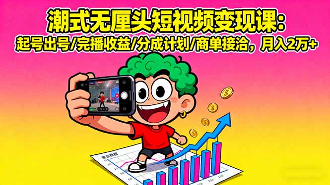 潮式无厘头短视频变现课：起号出号/完播收益/分成计划/商单接洽，月入2万+-我爱发帖