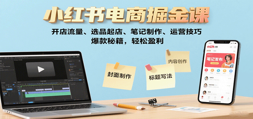 小红书电商掘金课：开店流量、选品起店、笔记制作、运营技巧，爆款秘籍，轻松盈利-我爱发帖