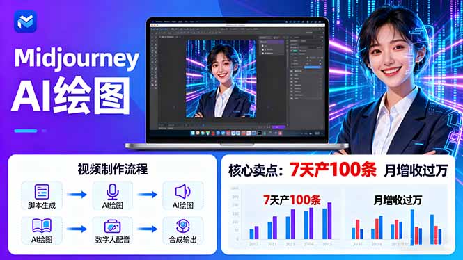 AI绘图照片开口说话视频制作：Midjourney+数字人，7天产100条月增收过万-我爱发帖