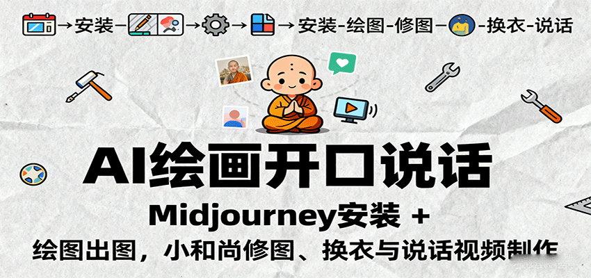 AI绘画开口说话，Midjourney安装 + 绘图出图，小和尚修图、换衣与说话视频制作-我爱发帖
