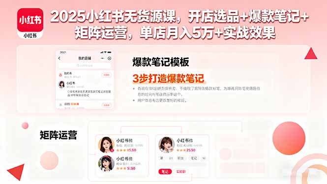 2025小红书无货源课，开店选品+爆款笔记+矩阵运营，单店月入5万+实战效果-我爱发帖