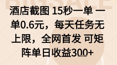 酒店截图项目，15秒一单，一单0.6米，每天任务无上限，全网首发可矩阵单日收益3张+【揭秘】-我爱发帖