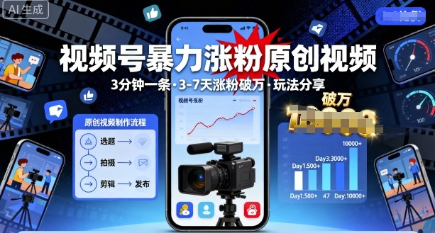 视频号暴力涨粉原创视频，3分钟一条原创视频，3-7天涨粉破万，玩法分享给你-我爱发帖