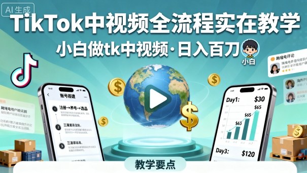 TikTok中视频全流程实操教学，小白做tk中视频，日入百刀-我爱发帖