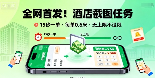 全网首发！酒店截图任务，15秒一单，每单0.6米，任务无上限不设限，矩阵操作单日3张到手【揭秘】-我爱发帖