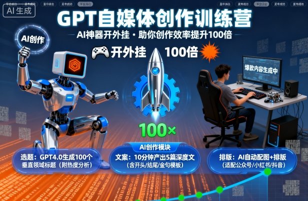 GPT自媒体创作训练营：AI神器开外挂，助你创作效率提升100倍-我爱发帖