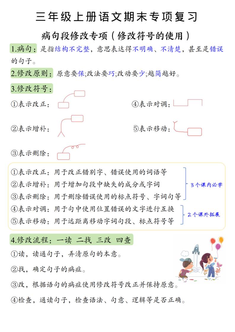三上语文必考重点病句段修改符号方法及练习-我爱发帖