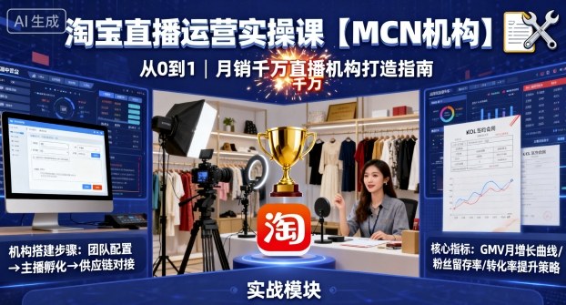 淘宝直播运营实操课【MCN机构】，从0到1做一家月销千W的直播机构-我爱发帖