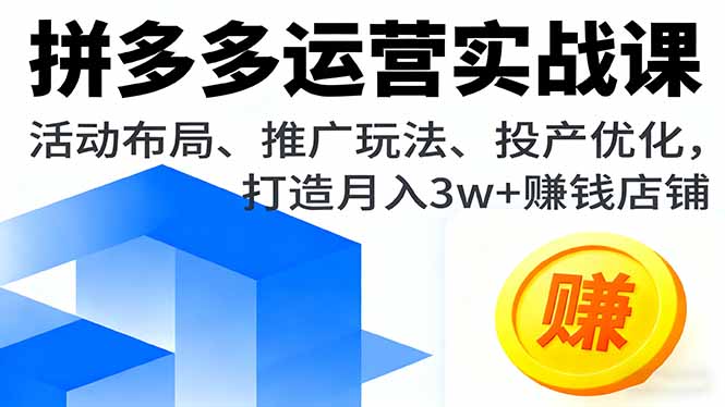 拼多多运营实战课，活动布局、推广玩法、投产优化，打造月入3w+赚钱店铺-我爱发帖