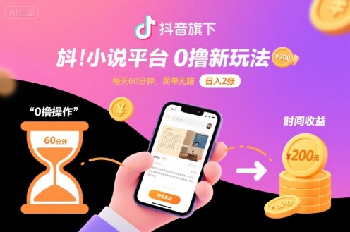 抖音旗下小说平台0撸新玩法，每天挂G60分钟，简单无脑，日入2张【揭秘】-我爱发帖