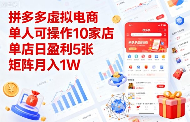 拼多多虚拟电商，单人可操作10家店，单店日盈利5张，矩阵月入1W+【揭秘】-我爱发帖