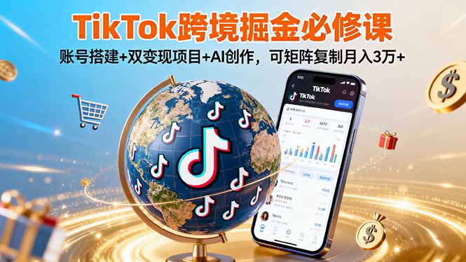 TikTo跨境掘金必修课，账号搭建+双变现项目+AI创作，可矩阵复制月入3万+-我爱发帖