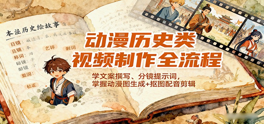 动漫历史类视频制作全流程，学文案撰写、分镜提示词，掌握动漫图生成+抠图配音剪辑-我爱发帖