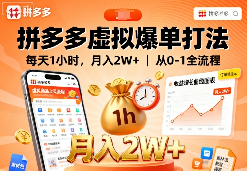 拼多多虚拟爆单打法，每天1小时，月入2W+，从0-1全流程-我爱发帖