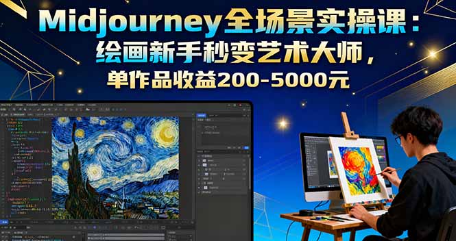 Midjourney全场景实操课：绘画新手秒变艺术大师，单作品收益200-5000元-我爱发帖