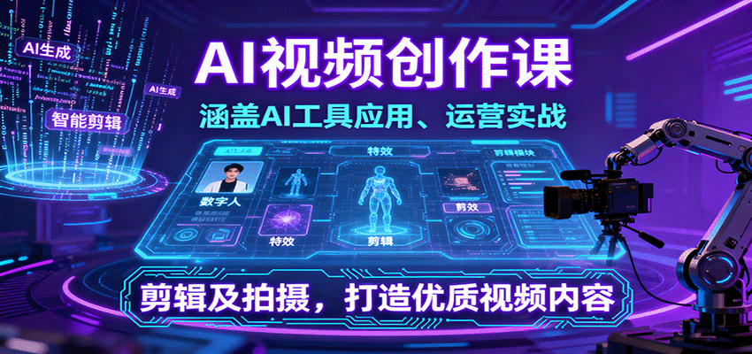 AI视频创作课，涵盖AI工具应用、运营实战、剪辑及拍摄，打造优质视频内容-我爱发帖