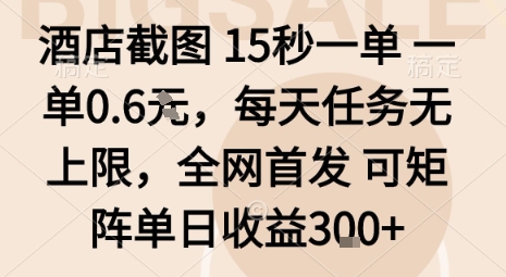 酒店截图15秒一单，一单0.6米，每天任务无上限，全网首发可矩阵单日收益3张【揭秘】-我爱发帖