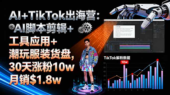 AI+TikTok出海营:AI脚本剪辑+工具应用+潮玩服装货盘,30天涨粉10w月销$1.8w-我爱发帖