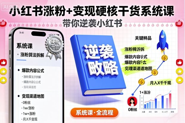 小红书涨粉+变现硬核干货系统课，带你逆袭小红书-我爱发帖