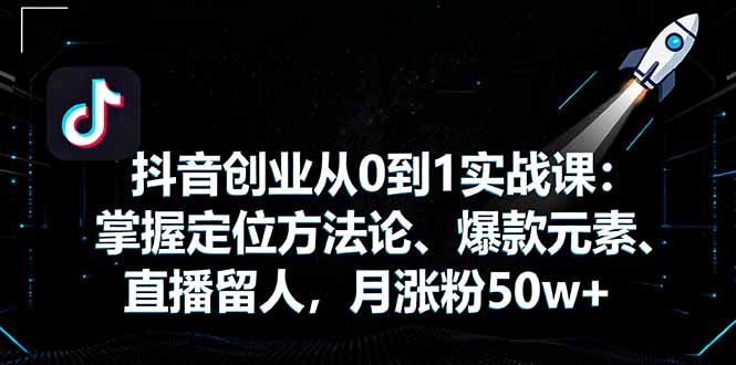 抖音创业从0到1实战课：掌握定位方法论、爆款元素、直播留人，月涨粉50w+-我爱发帖