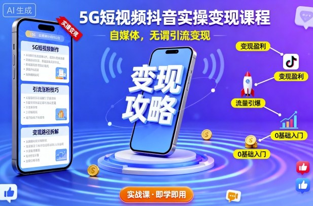 5G短视频抖音实操变现课程，自媒体，无谓引流变现-我爱发帖