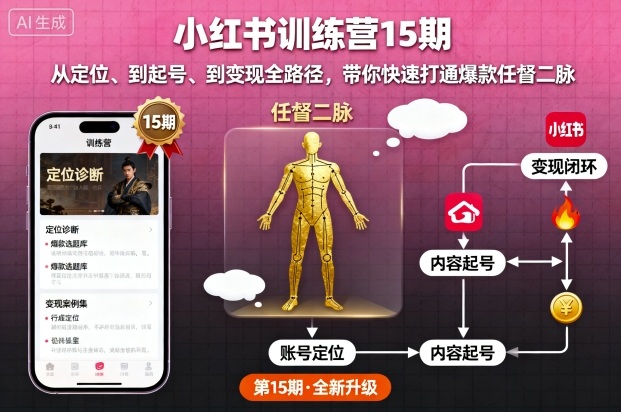 小红书训练营15期，从定位、到起号、到变现全路径，带你快速打通爆款任督二脉-我爱发帖