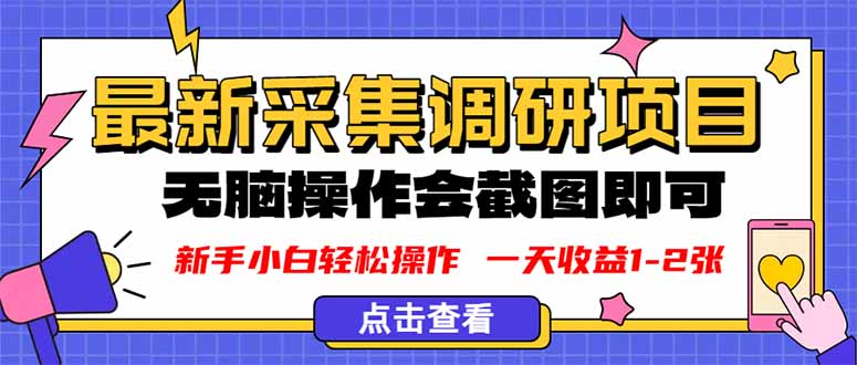 新版采集调研项目，截图上传即可，无脑操作，日收益1-2张-我爱发帖