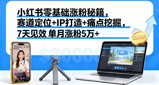 小红书零基础涨粉秘籍，赛道定位+IP打造+痛点挖掘，7天见效 单月涨粉5万+-我爱发帖