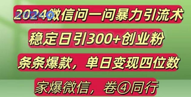 2024最新微信问一问暴力引流300+创业粉,条条爆款单日变现四位数【揭秘】-我爱发帖