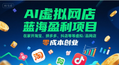AI虚拟网店蓝海盈利项目，在家开淘宝、拼多多、抖店等虚拟品网店，零成本创业-我爱发帖