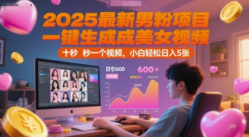 2025最新男粉项目，一键生成美女视频，日引600+色粉 十秒一个视频，小白轻松日入5张【揭秘】-我爱发帖