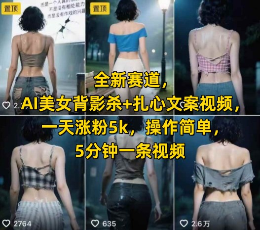 全新赛道，AI美女背影杀+扎心文案视频，一天涨粉5k，操作简单，5分钟一条视频-我爱发帖
