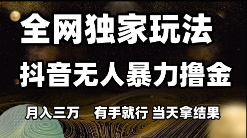 全网独家玩法抖音无人暴力撸金，月入3W，有手就行，当天拿结果【揭秘】-我爱发帖