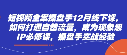 短视频全案操盘手12月线下课，如何打通自然流量，成为现象级IP必修课，操盘手实战经验-我爱发帖