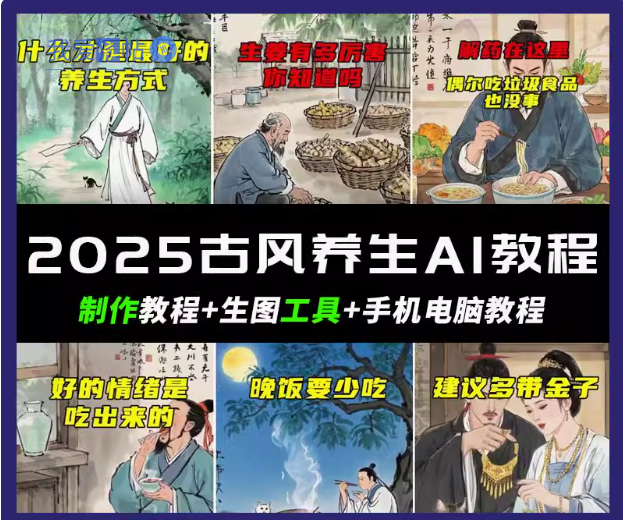 抖音AI古风养生视频教程日入五张 轻松涨粉 10W+-我爱发帖