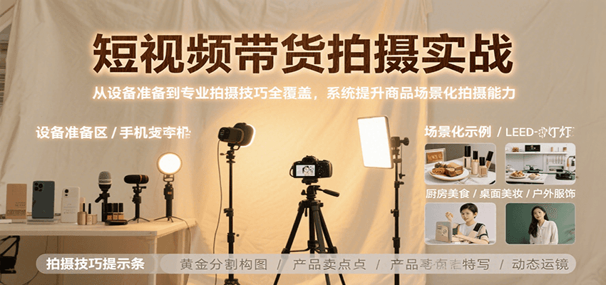 短视频带货拍摄实战，从设备准备到专业拍摄技巧全覆盖，系统提升商品场景化拍摄能力-我爱发帖